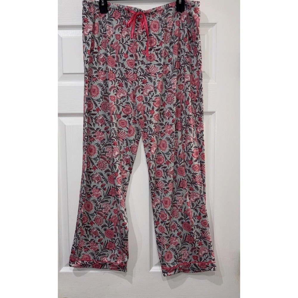 Flora Nikrooz Pajama Set Women XL Pink Green Floral Print Top & Pants Sleepwear - Picture 7 of 15